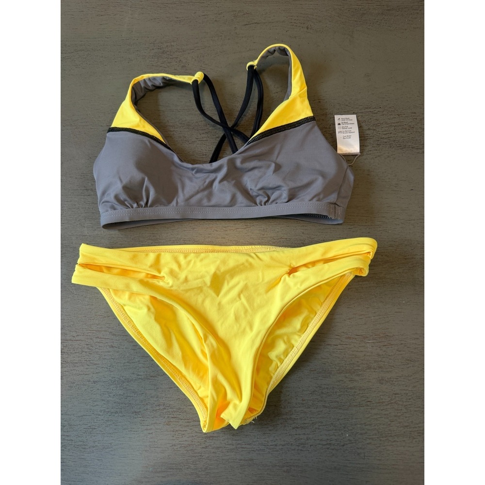 full cut NEW  yellow gray L  SPACE two piece  swimsuit bikini  size XS